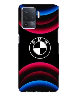 Чехол для OPPO A94 с картинкой «Логотип BMW и неоновые дуги»