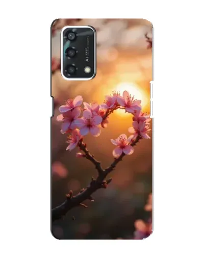 Чехол для OPPO A95 с картинкой «Розовый цвет сердце на фоне заката»