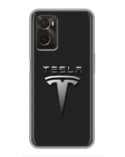 Чохол для OPPO A96 з картинкою «Сталевий логотип Tesla»