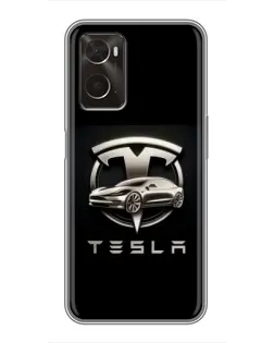 Чохол для OPPO A96 з картинкою «Tesla — срібне авто»