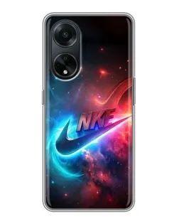 Чехол для OPPO A98 с картинкой «Огненный логотип Nike»