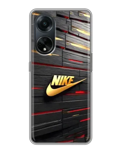 Чехол для OPPO A98 с картинкой «Золотой Nike на металле»