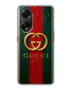 Чохол для OPPO A98 з картинкою «Gucci — фірмова смуга та золото»