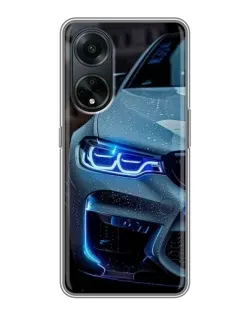 Чохол для OPPO A98 з картинкою «Погляд BMW з синіми фарами»