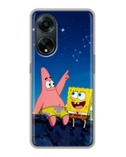Чохол для OPPO A98 з картинкою «Губка Боб та Патрік вночі»
