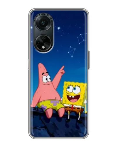 Чохол для OPPO A98 з картинкою «Губка Боб та Патрік вночі»