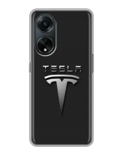 Чохол для OPPO A98 з картинкою «Сталевий логотип Tesla»