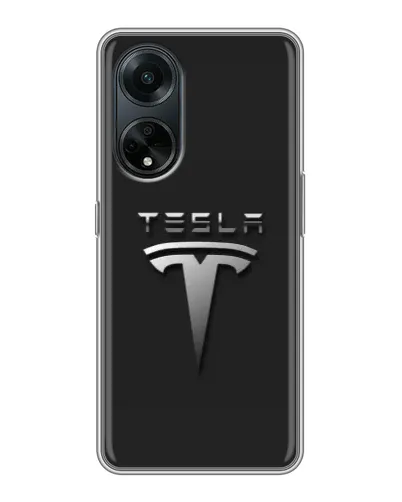 Чохол для OPPO A98 з картинкою «Сталевий логотип Tesla»