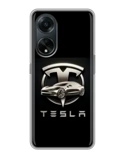 Чохол для OPPO A98 з картинкою «Tesla — срібне авто»