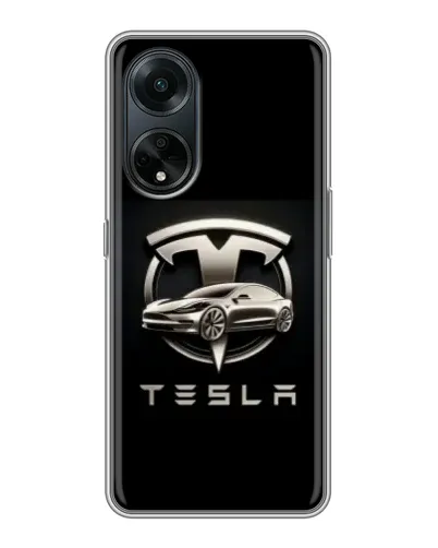 Чохол для OPPO A98 з картинкою «Tesla — срібне авто»