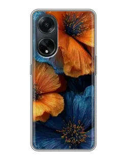 Чохол для OPPO A98 з картинкою «Яскрава синьо-помаранчева флора»