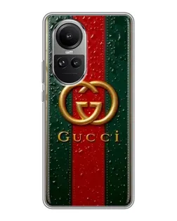 Чехол для OPPO Reno 10 Pro с картинкой «Gucci — фирменная полоса и золото» Чехол для OPPO Reno 10 Pro с картинкой «Gucci — фирменная полоса и золото»