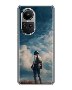 Чехол для OPPO Reno 10 Pro с картинкой «Герой PUBG на скале»