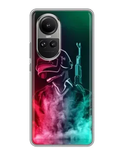 Чехол для OPPO Reno 10 Pro с картинкой «PUBG — огненный воин»
