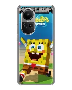 Чехол для OPPO Reno 10 Pro с картинкой «Губка Боб Minecraft»