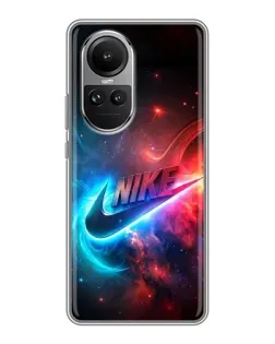 Чехол для OPPO Reno 10 с картинкой «Огненный логотип Nike»