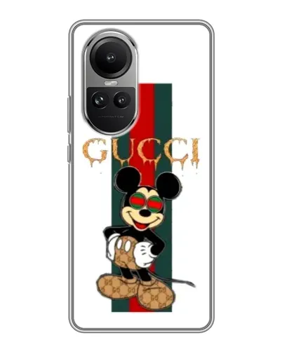 Чехол для OPPO Reno 10 с картинкой «Микки Маус Gucci — полосы»