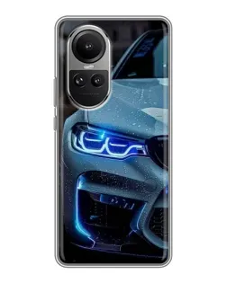 Чехол для OPPO Reno 10 с картинкой «Взгляд BMW с синими фарами»