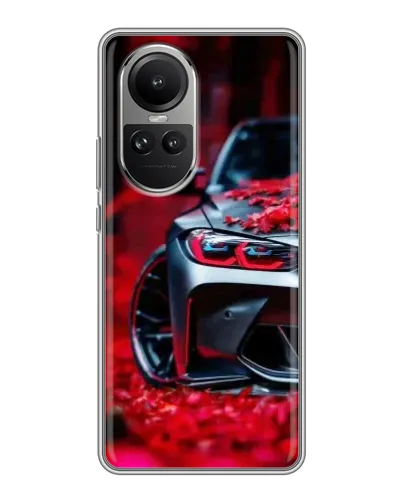 Чехол для OPPO Reno 10 с картинкой «Спортивная BMW и цветы»