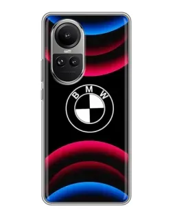 Чехол для OPPO Reno 10 с картинкой «Логотип BMW и неоновые дуги»