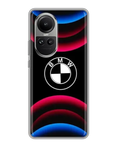 Чехол для OPPO Reno 10 с картинкой «Логотип BMW и неоновые дуги»