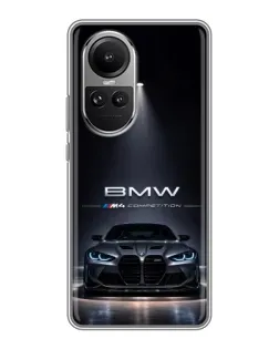Чехол для OPPO Reno 10 с картинкой «BMW сквозь ночной город»