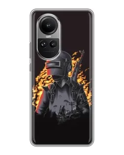 Чехол для OPPO Reno 10 с картинкой «PUBG — огненный силуэт»