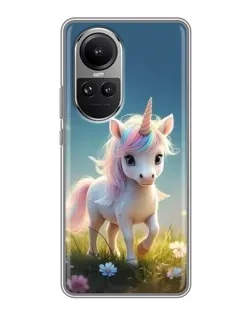 Чехол для OPPO Reno 10 с картинкой «Единорог на поляне»