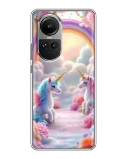 Чехол для OPPO Reno 10 с картинкой «Радуга и единороги»