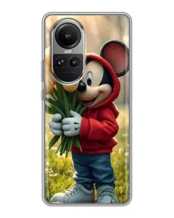 Чехол для OPPO Reno 10 с картинкой «Микки с тюльпанами»