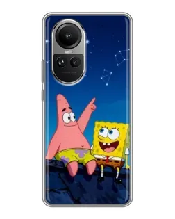 Чехол для OPPO Reno 10 с картинкой «Губка Боб и Патрик ночью»