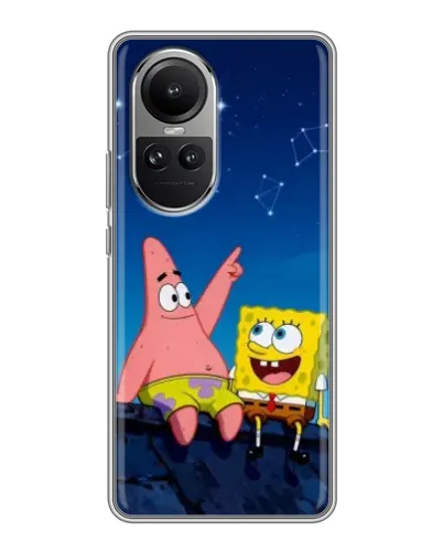Чехол для OPPO Reno 10 с картинкой «Губка Боб и Патрик ночью»