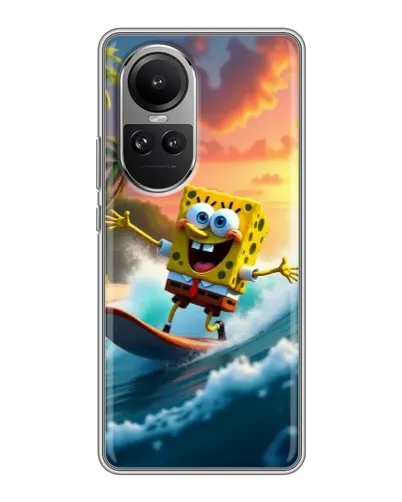 Чехол для OPPO Reno 10 с картинкой «Губка Боб серфингист»