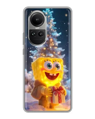 Чехол для OPPO Reno 10 с картинкой «Рождественский Спанч Боб»