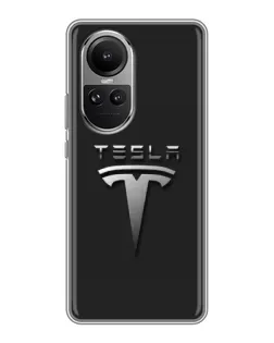 Чехол для OPPO Reno 10 с картинкой «Стальной логотип Tesla»
