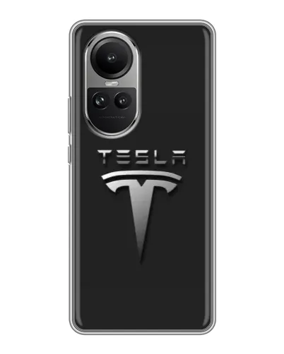 Чехол для OPPO Reno 10 с картинкой «Стальной логотип Tesla»