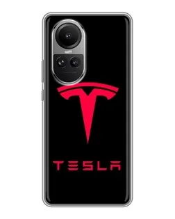 Чехол для OPPO Reno 10 с картинкой «Tesla Red Logo»