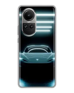Чехол для OPPO Reno 10 с картинкой «Tesla в неоне»