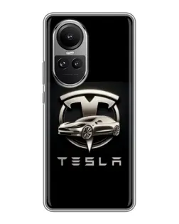 Чехол для OPPO Reno 10 с картинкой «Tesla — серебристое авто»