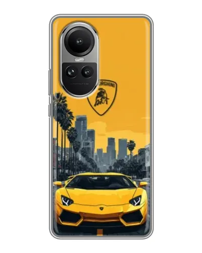 Чехол для OPPO Reno 10 с картинкой «Желтый Lamborghini город»