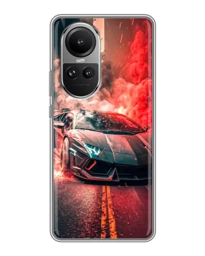 Чехол для OPPO Reno 10 с картинкой «Lamborghini красный дым»