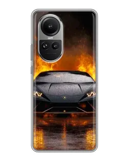 Чехол для OPPO Reno 10 с картинкой «Lamborghini в огне»