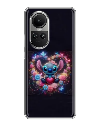 Чехол для OPPO Reno 10 с картинкой «Stitch в цветах»