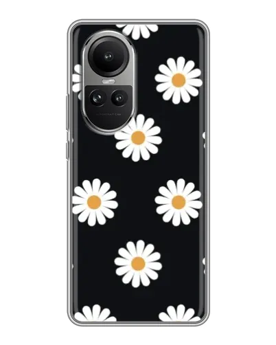 Чехол для OPPO Reno 10 с картинкой «Ромашки на черном»