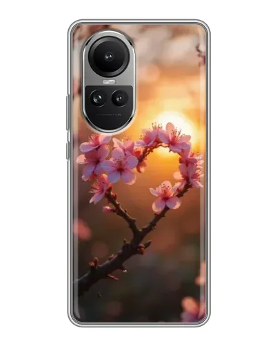 Чехол для OPPO Reno 10 с картинкой «Розовый цвет сердце на фоне заката»