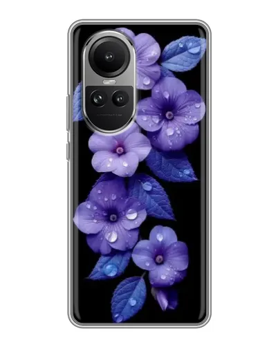 Чехол для OPPO Reno 10 с картинкой «Фиолетовые цветы с росою»