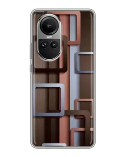 Чехол для OPPO Reno 10 с картинкой «Коричневые объемные квадраты»