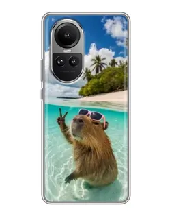 Чехол для OPPO Reno 10 с картинкой «Капибара на море»