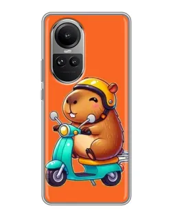 Чехол для OPPO Reno 10 с картинкой «Капибара на скутере»