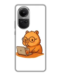 Чехол для OPPO Reno 10 с картинкой «Капибара с ноутбуком»